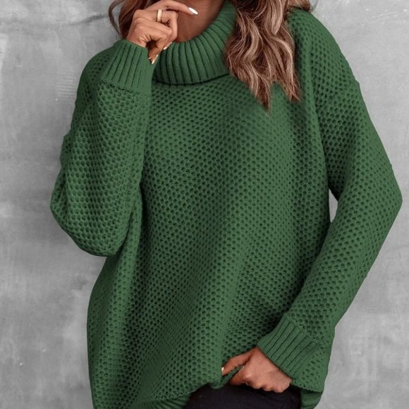 Green turtleneck knit Sweater top - Picture 5 of 5